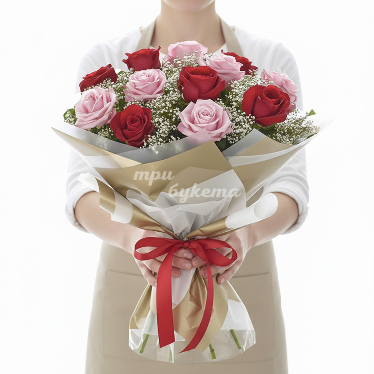 Букет из 13 разноцветных роз